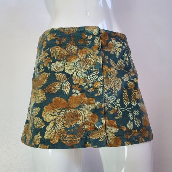 Free People Green Floral Micro Mini Skirt - Picture 1 of 11